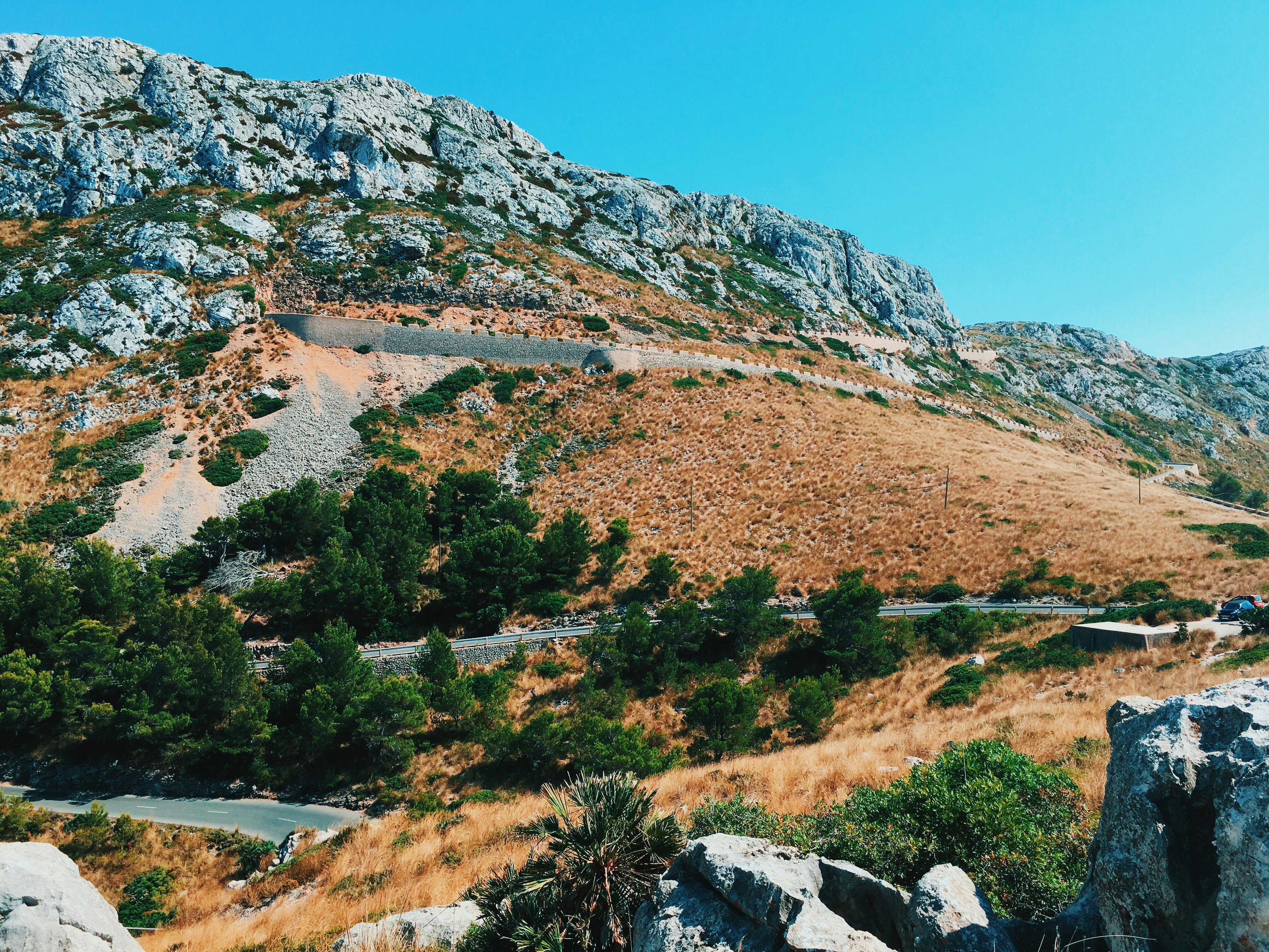 mountain with stone covered